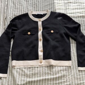 Zara Black and Cream Knit Cardigan